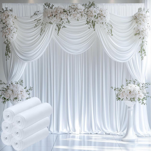 30ftx12ft Wrinkle Free White Backdrop Curtain, 6 Panels 12FT Height White Wedding Backdrop Drapes, Silky Polyester Back Drop Cloth for Birthday Photography Background Party Backdrop Draping