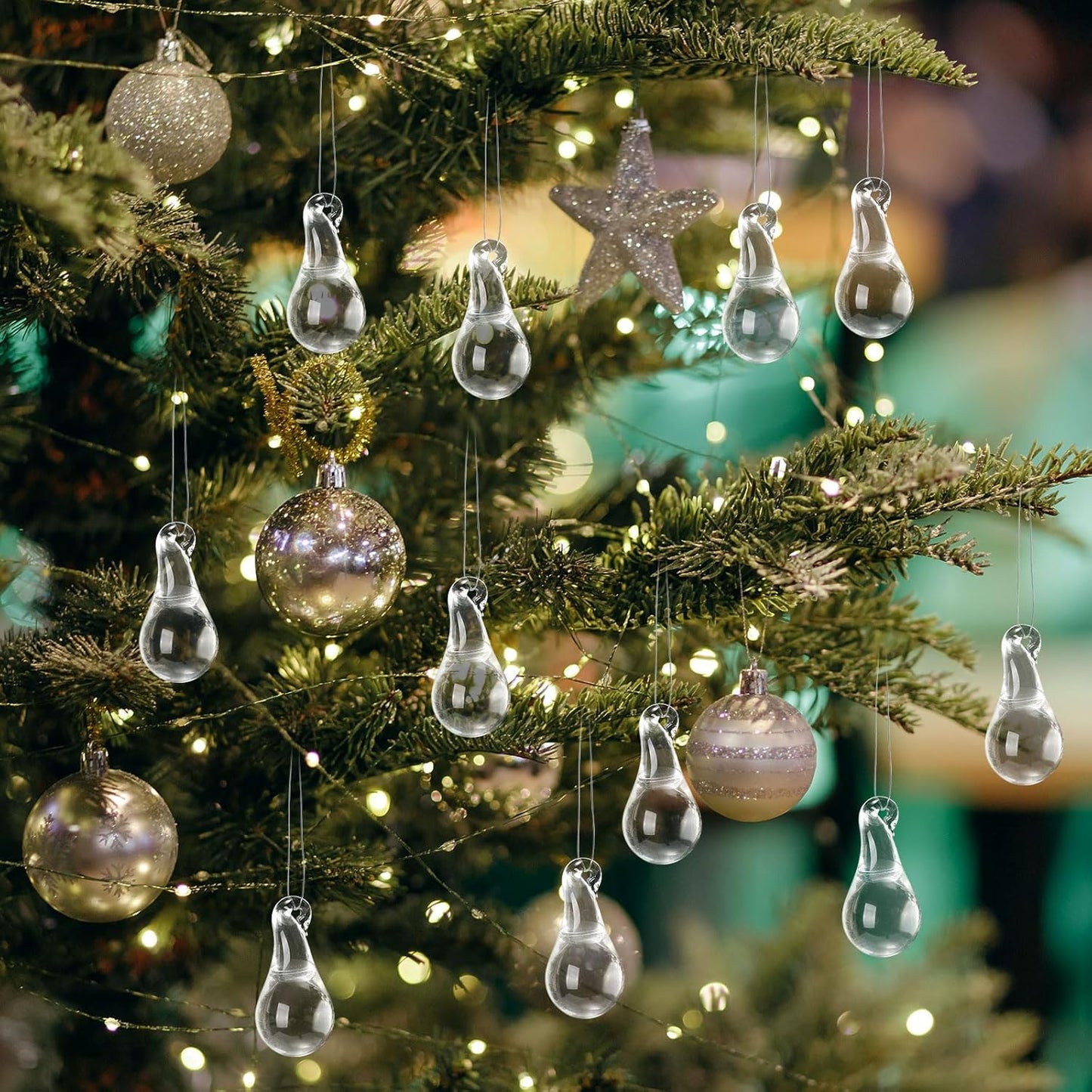 30 Pcs Clear Glass Teardrop Christmas Ornaments Crystal Raindrop Hanging Ornaments Crystal Chandelier Drop Pendant Icicles Decorations for Christmas Tree Winter Party Supplies (Mini Size)