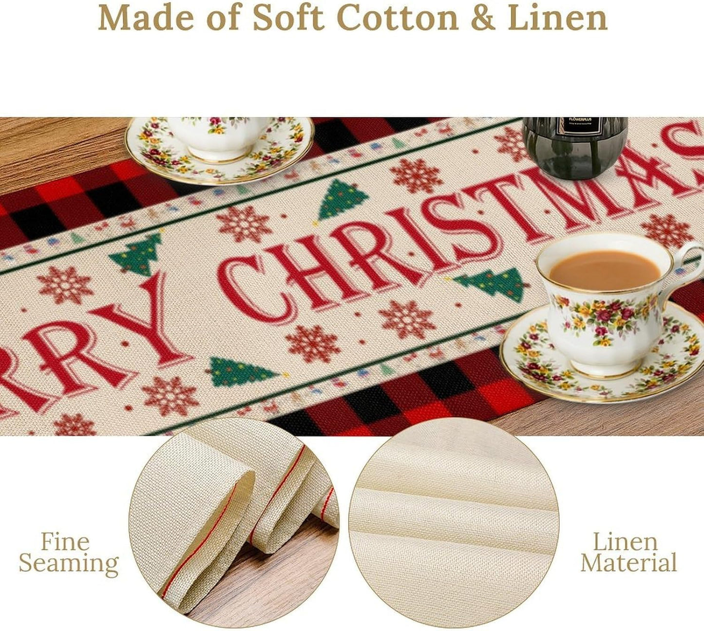 Merry Christmas Table Runner,Winter Xmas Holiday Table Cloth Kitchen Dining Table Decoration for Home Party Decor 13x70 Inch