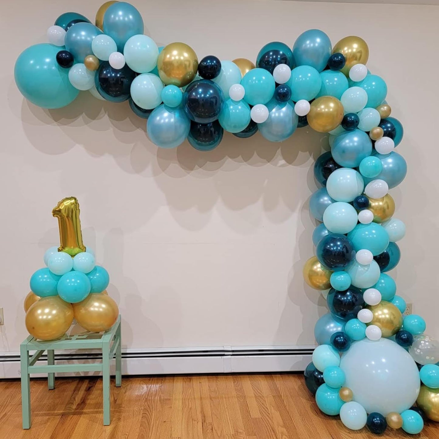 Togvu Balloon Teal and Gold, 60 Packs 12 Inch Teal Mint Green Metallic Chrome Gold and Navy Blue Balloons for Baby Shower Birthday Anniversary Communion Wedding Graduation Decorations