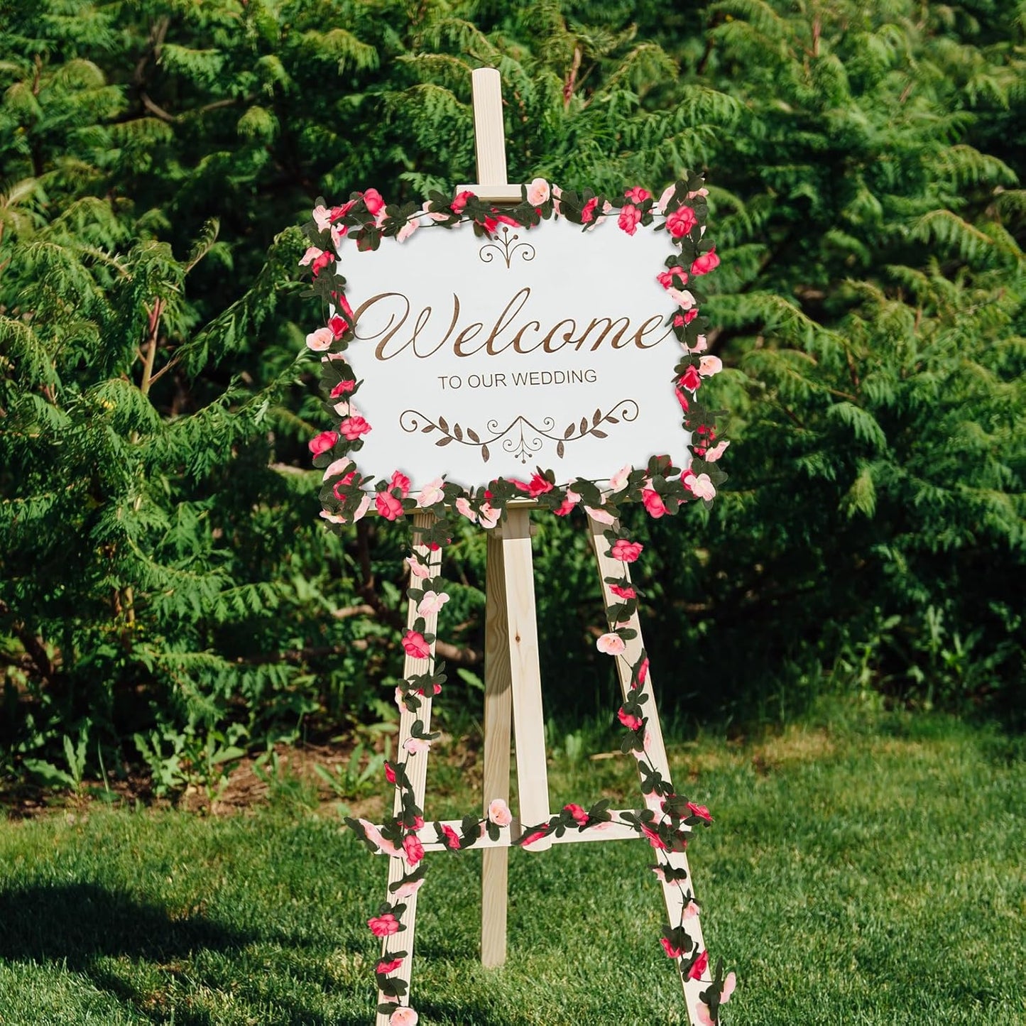 12 Pcs 99 Ft Flower Garland Rose Vines, Pink Rose Garland for Decoration, Flower Vine for Room Table Birthday Wedding Party Garden Wall Decor