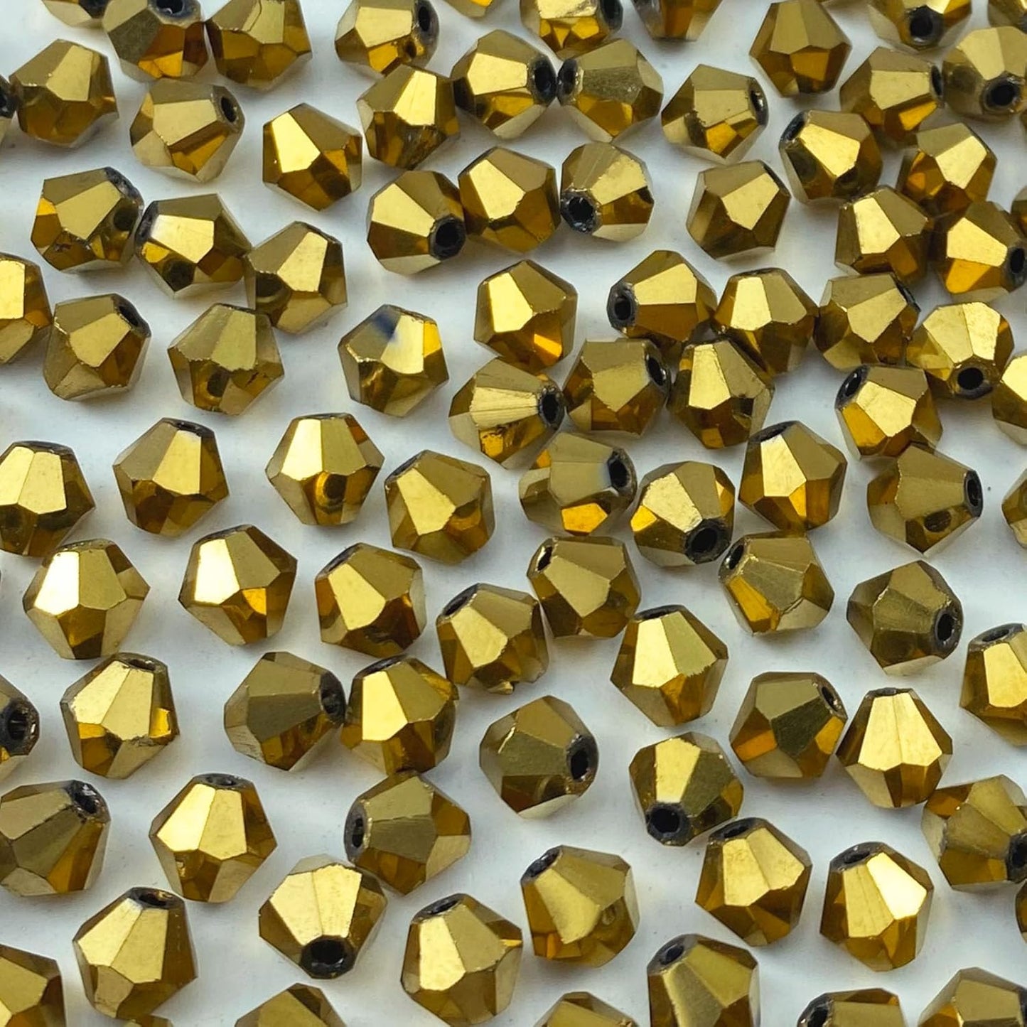 100pcs 8mm Bicone Crystal Glass Beads Loose Spacer Beads Faceted Craft Beads for Jewelry Making DIY Necklace Bracelet Earring Wind Chimes Suncatchers Ornamen(Mine Gold)