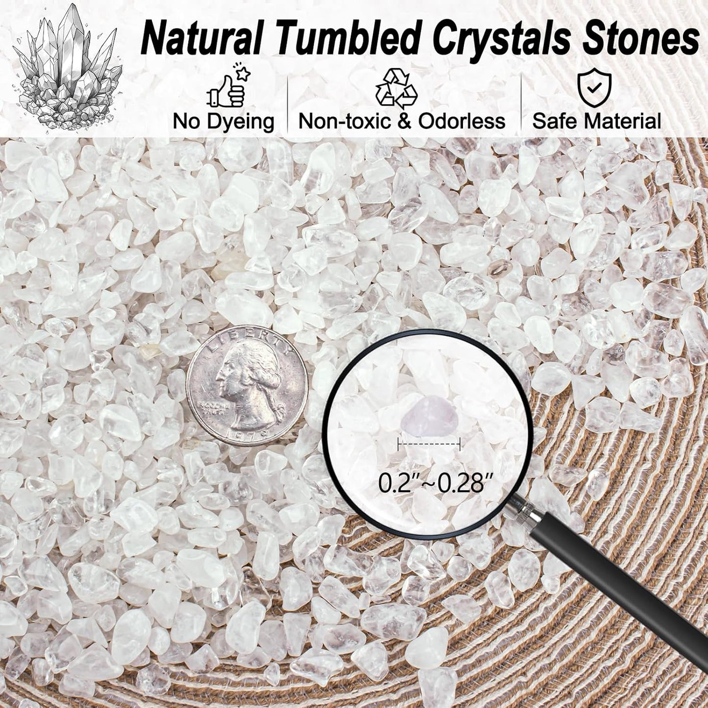 0.5 Lb/230g Clear Quartz Crystal Stone Chips Bulk, Tumbled Healing Crystal Chips Natural Gemstones Crushed Stones Decorative Vase Fillers Aquarium Gravel Rocks, 3-5mm