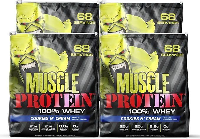 Muscle Protein Whey Powder [5 lbs/Pack of 1]– Cold Filtered, 25g Pure Protein, 6.6g BCAAs (Packaging May Vary) (20 Pound (Pack of 1), Cookies & Cream)