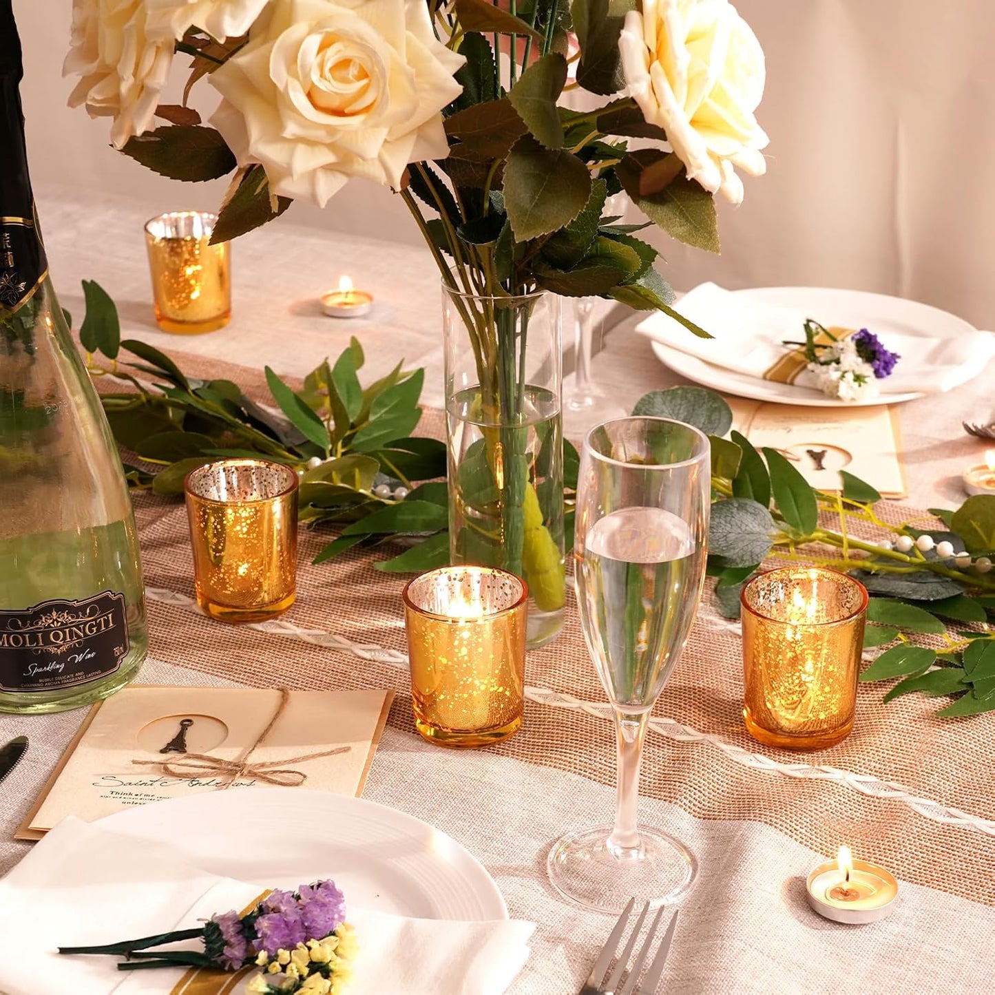 Homemory 12 Pcs Gold Votive Candle Holders, Mercury Glass Candle Holder, Tealight Candle Holders for Table Centerpieces, Baby Shower, Party, Anniversary, Wedding, Home Decor, Halloween, Christmas