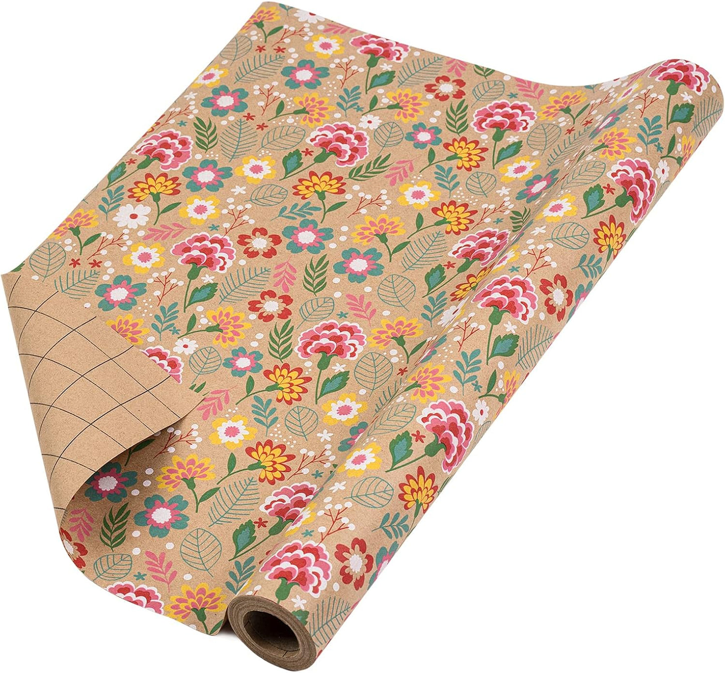 RUSPEPA Kraft Wrapping Paper Roll - Mini Roll - Carnation Design Great for Mother's day, Birthday, Party, Anniversary - 17 Inches X 32.8 Feet
