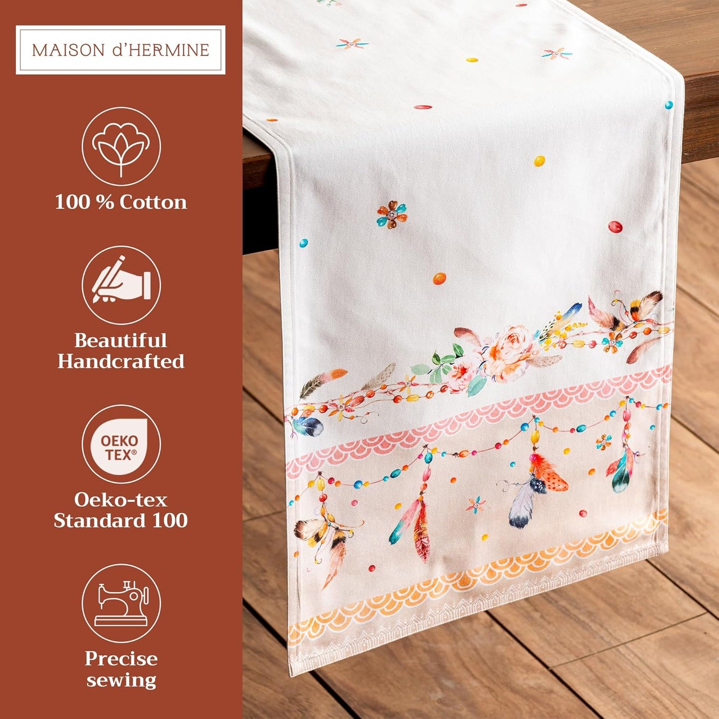 Maison d' Hermine Table Runner 100% Cotton Double Layer Table Runners 108 inches Long Decorative for Home Kitchen Dining Party Wedding Bridal Shower Spring Summer (Ibiza - Beige, 14.50" x 108")