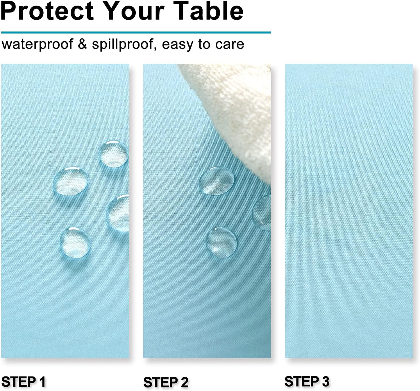 Hiasan Waterproof Tablecloth Rectangle - Washable Fabric Table Cloth for Dining Room Kitchen Birthday Party and Outdoor Use, Sky Blue, 70 x 120 Inch