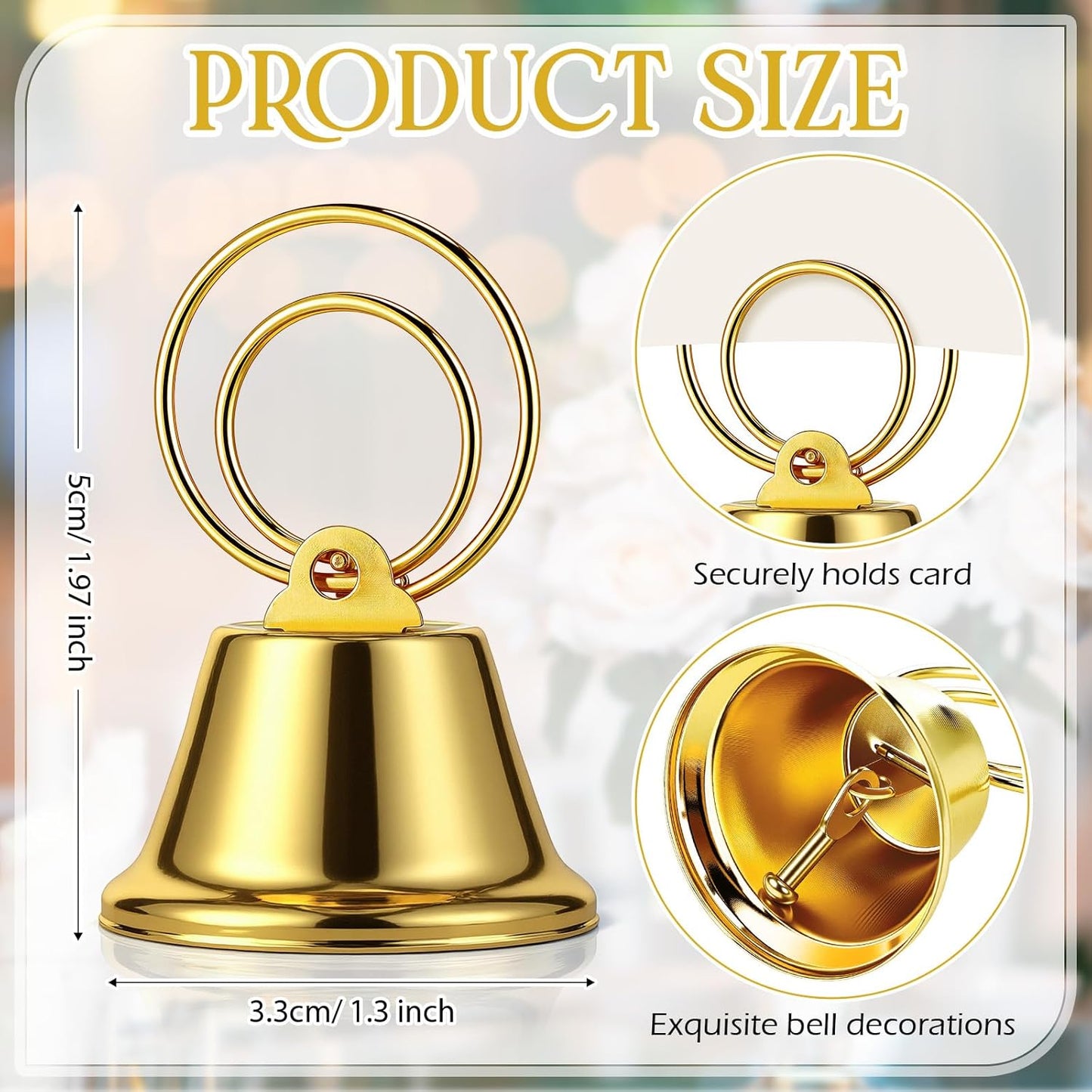 24 Pcs Table Number Holders Place Card Holders for Table 2 Inch Ring Clip Bell Number Holder Metal Picture Holder for Wedding Christmas Restaurant Home Photo Office Memo(Gold,Ring)