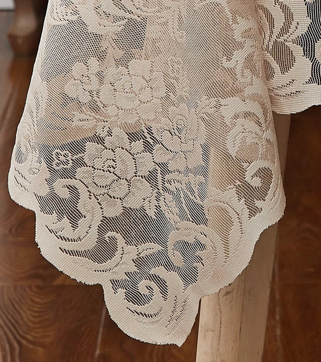 LinenZone Linen Round Tablecloth for Rustic Vintage Decor. Sheer Lace Tablecloth Works Great As Wedding, Thanksgiving or Christmas Decor (Mia 90 Round, Linen)