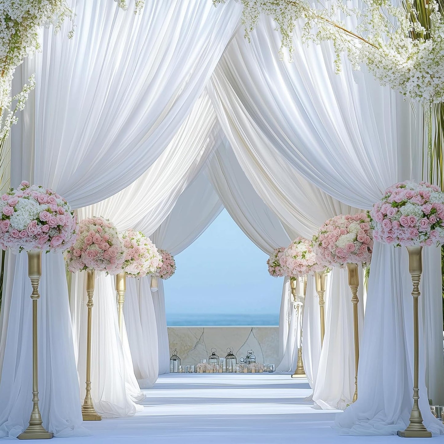 10ftx15ft Wrinkle Free White Backdrop Curtain, 2 Panels 15FT Height White Wedding Backdrop Drapes, Silky Polyester Back Drop Cloth for Birthday Photography Background Party Backdrop Draping