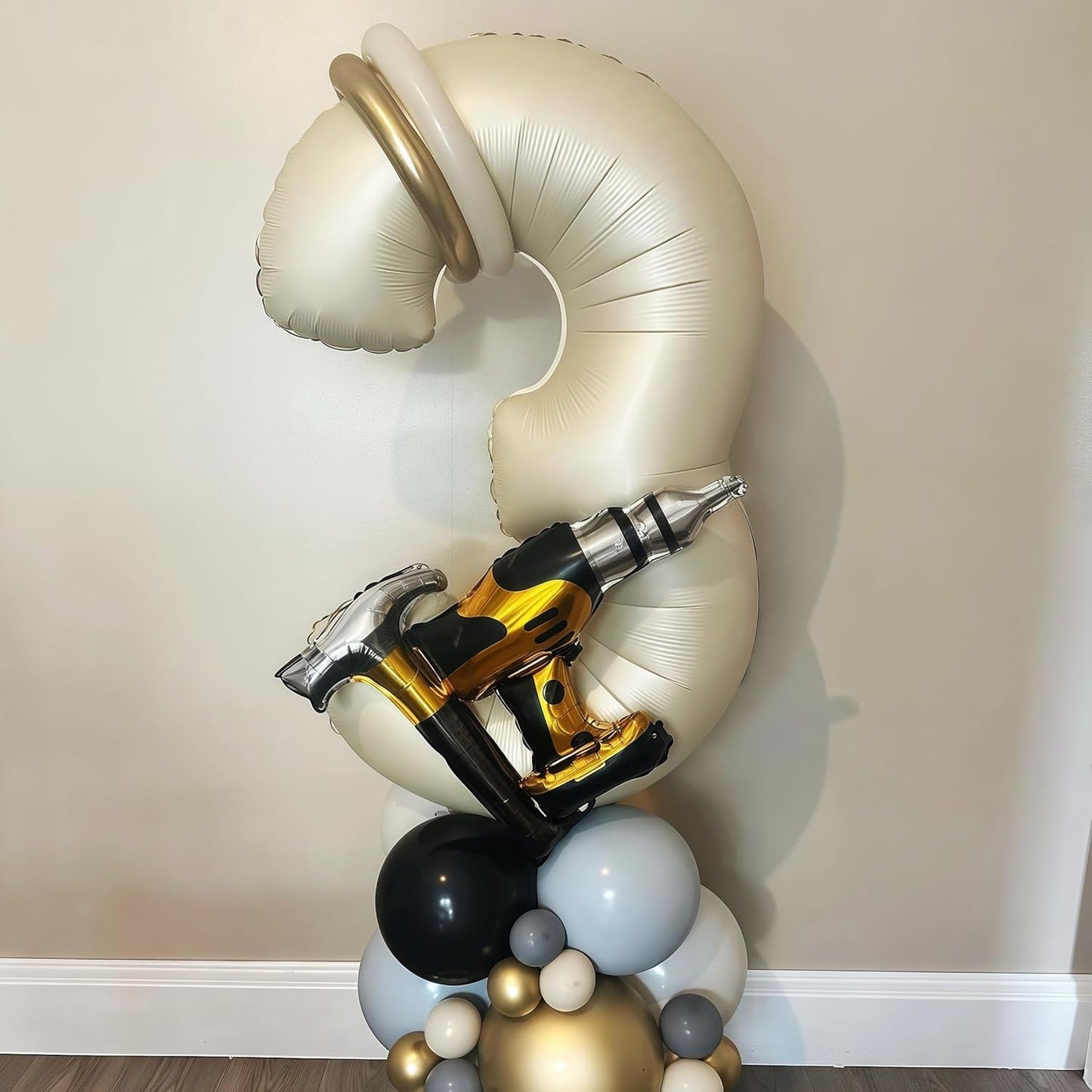 Cream 3 Balloon Number 40 Inch Cream White Number 3 Balloon Helium Mylar 3 Balloon for Birthday Party Decoration