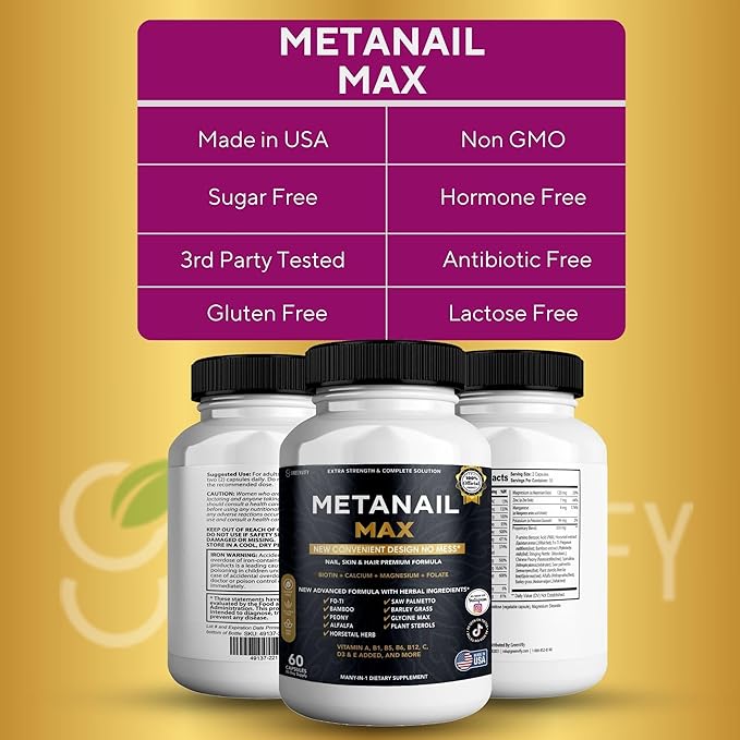 Metanail Max Hair, Skin & Nail Supplement, 60 Capsules, with Biotin 5000mcg, Vitamins & Herbal Blend (5)