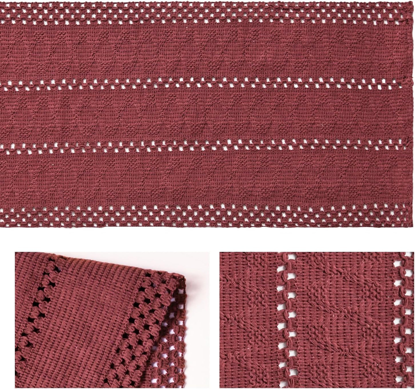 Artoid Mode Red Farmhouse Woven Rustic Hollow Table Runner, Seasonal Holiday Hollow Kitchen Dining Table Decoration for Home Party Decor 12x108 Inch