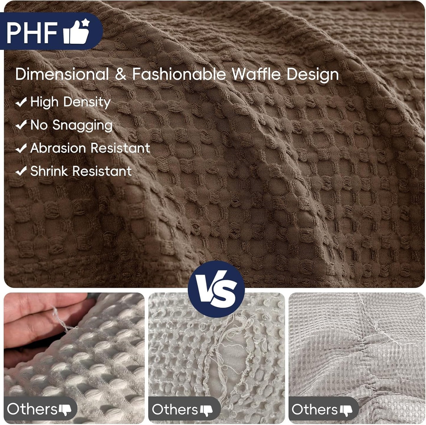 PHF Lightweight Waffle Weave Blanket Queen Size, Breathable & Ultra Soft, 90"x 90" Soft & Cozy Thin Blanket for All Season & Hot Sleepers, Bed, Home Decor - Cocoa Brown