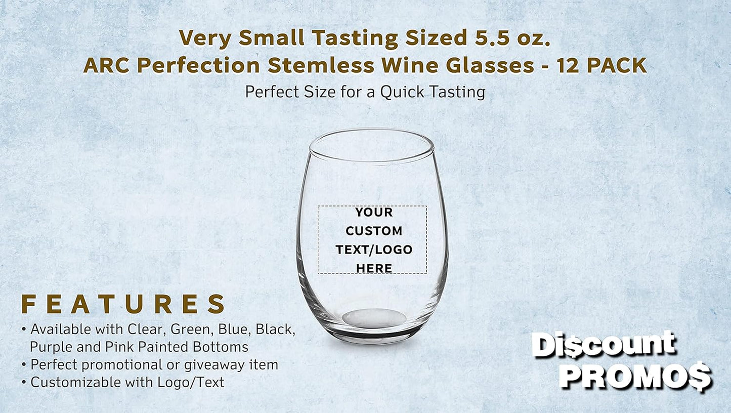 Custom Stemless Wine Glasses by ARC 5.5 oz. Set of 12, Personalized Bulk Pack - Perfect for Hotel, Bar, Restaurant or Lounge - Black