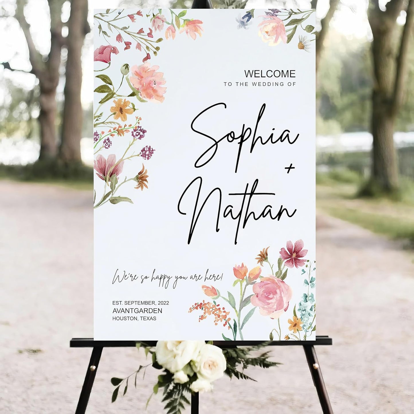 Boho Wildflower Wedding Welcome Sign, Wedding Welcome sign, Watercolor floral, Floral Wedding sign
