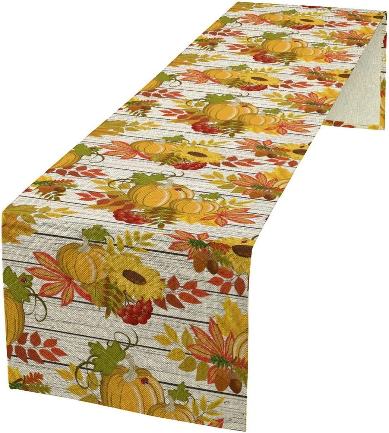 Autumn Table Runner,Seasonal Pumpkins Thanksgiving Kitchen Dining Table Decoration for Home Party Decor 13x120 Inch