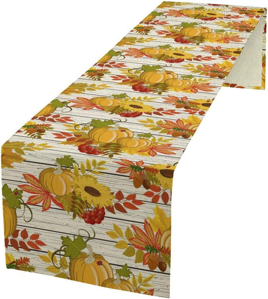 Autumn Table Runner,Seasonal Pumpkins Thanksgiving Kitchen Dining Table Decoration for Home Party Decor 13x108 Inch