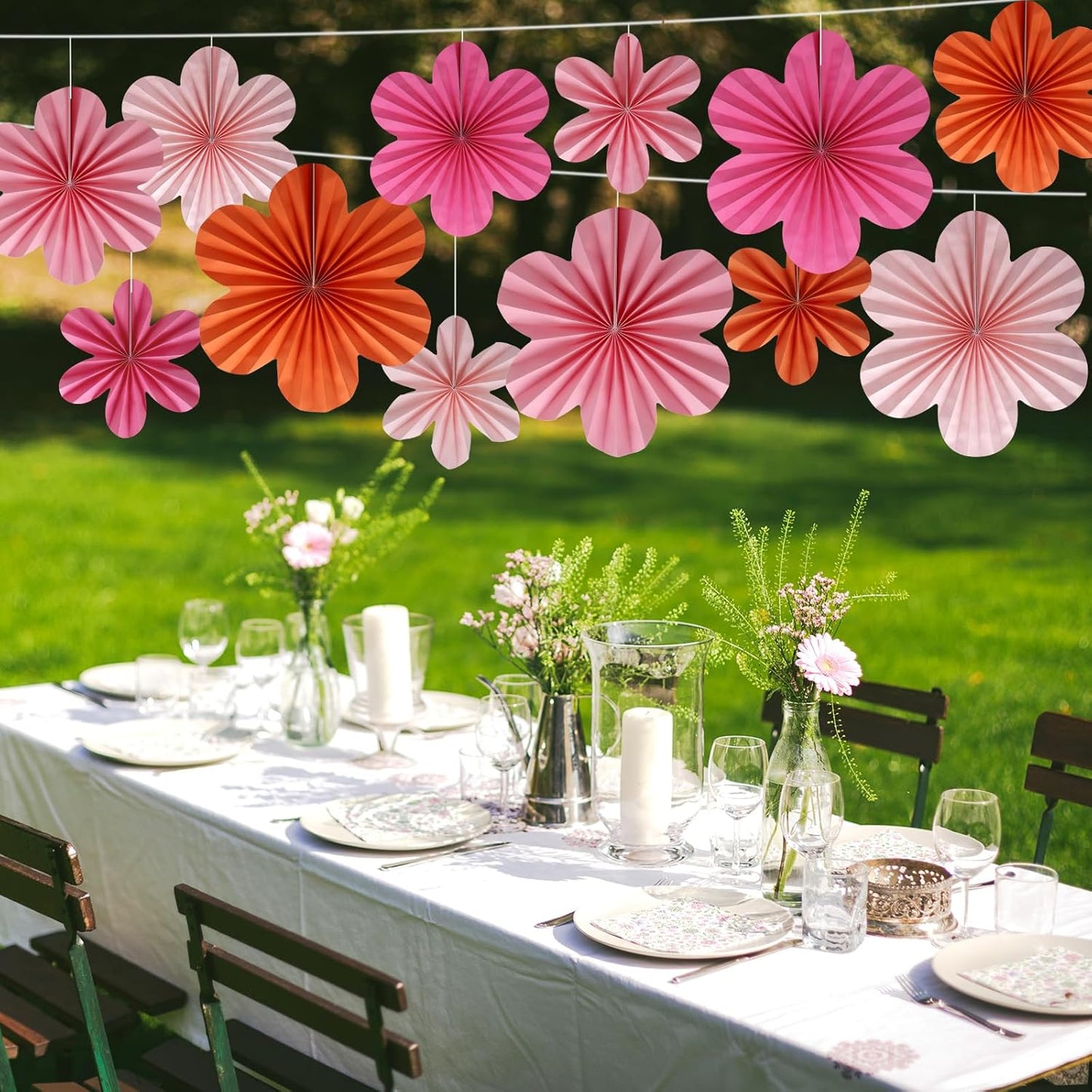 BestoFun 12 PCS Paper Flowers Fans Pink and Orange Party Decorations Paper Flowers Decorations for Wall Girl Groovy Birthday Baby Shower Wedding Bachelorette Room Hanging Décor