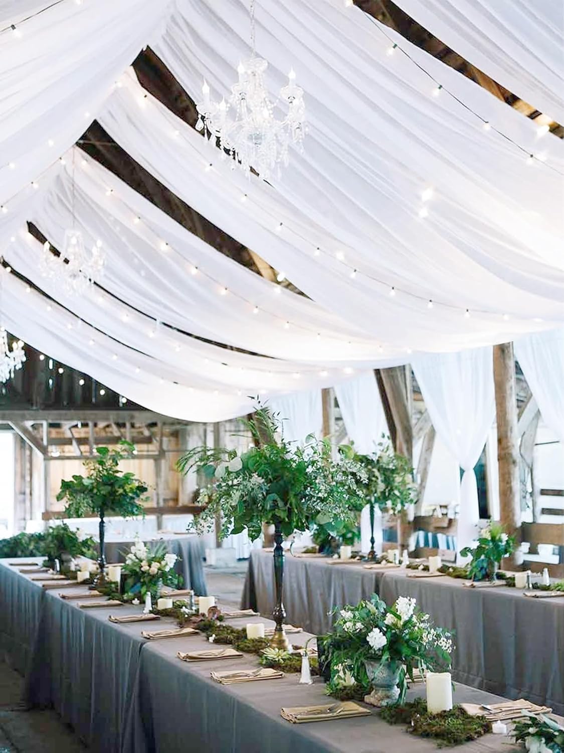 8 Panels White Wedding Ceiling Drapes 5ftx10ft Ceiling Drapes Chiffon Fabric Arch Draping Sheer Curtains Soft Drapery Draping Wedding Ceiling Decorations for Party Ceremony Stage Swag