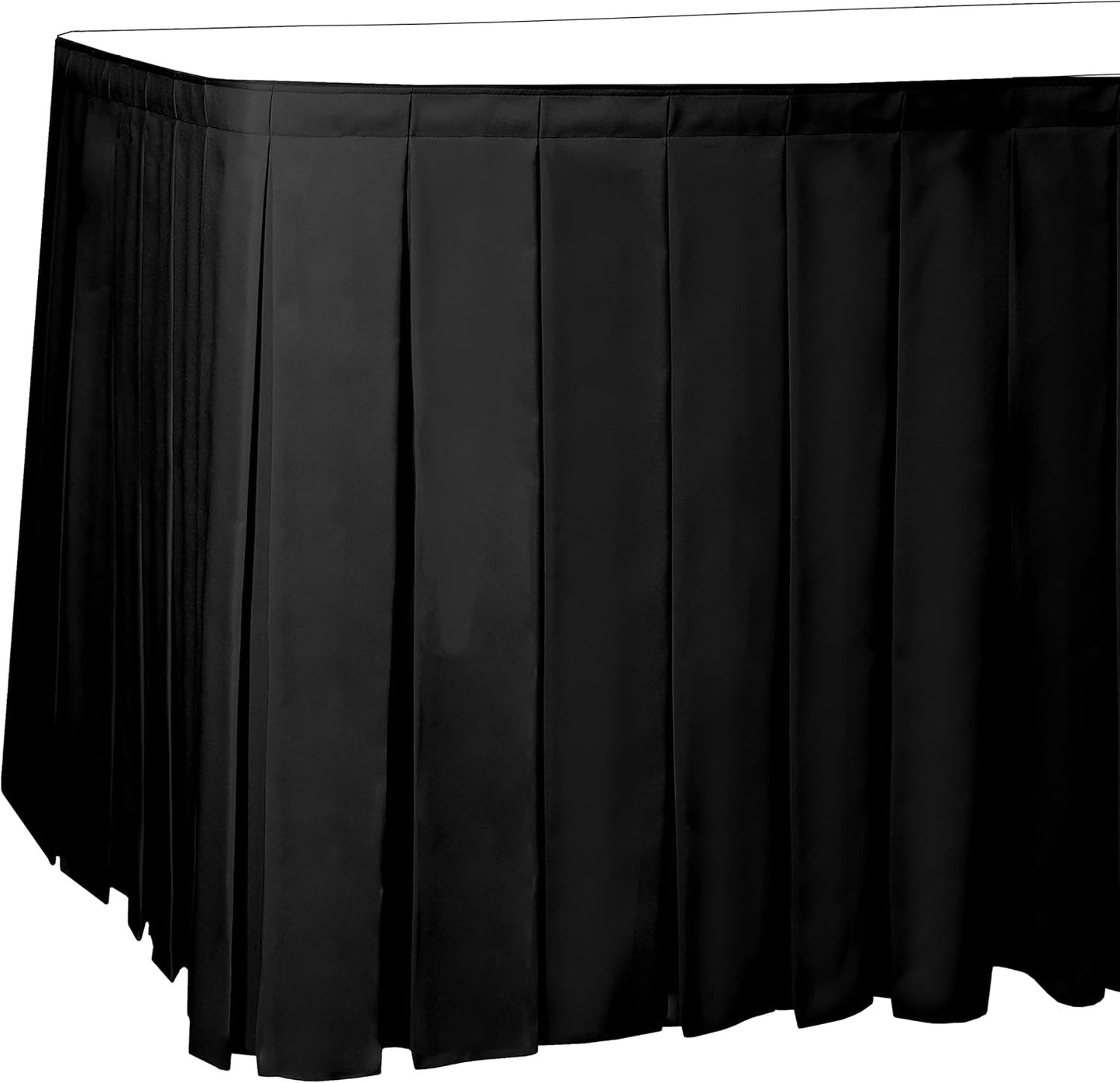 Ultimate Textile Pleat Polyester Fabric Table Skirt - Machine Washable Flame Resistant with Clips for Events, Weddings & Trade Shows, Cut & Sewn in Paterson, NJ - Black, 14' Box Pleat