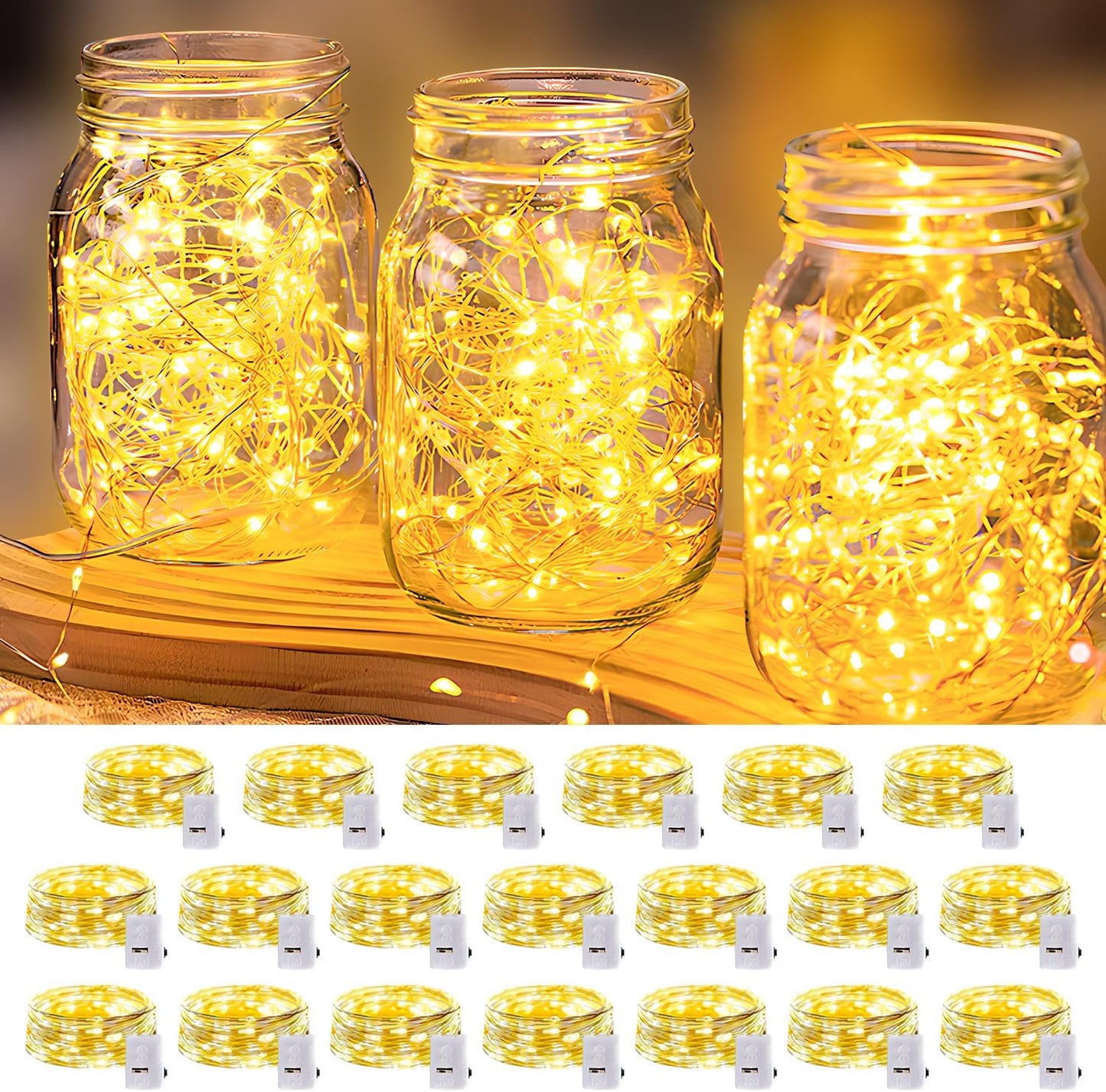 20 Pack LED Fairy Lights Battery Operated,3 Features Blinking Slowly Blinking & just on 7FT 20 LED Waterproof Mini Twinkle String Lights for Wedding Mason Jars Party Christmas Decorations(Warm White)