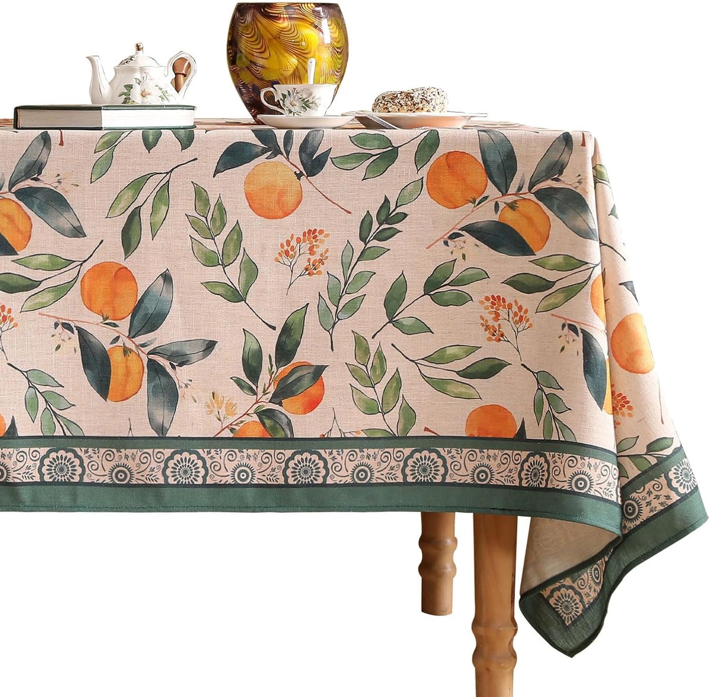 patdrea Designer Linen Small Tablecloth for Rectangle Table,Oranges and Leaves Pattern Vintage Table Cloth,Fall Dacorative Cover for Kitchen Dining Christmas,Thanksgiving,55"x71"-Palladin a