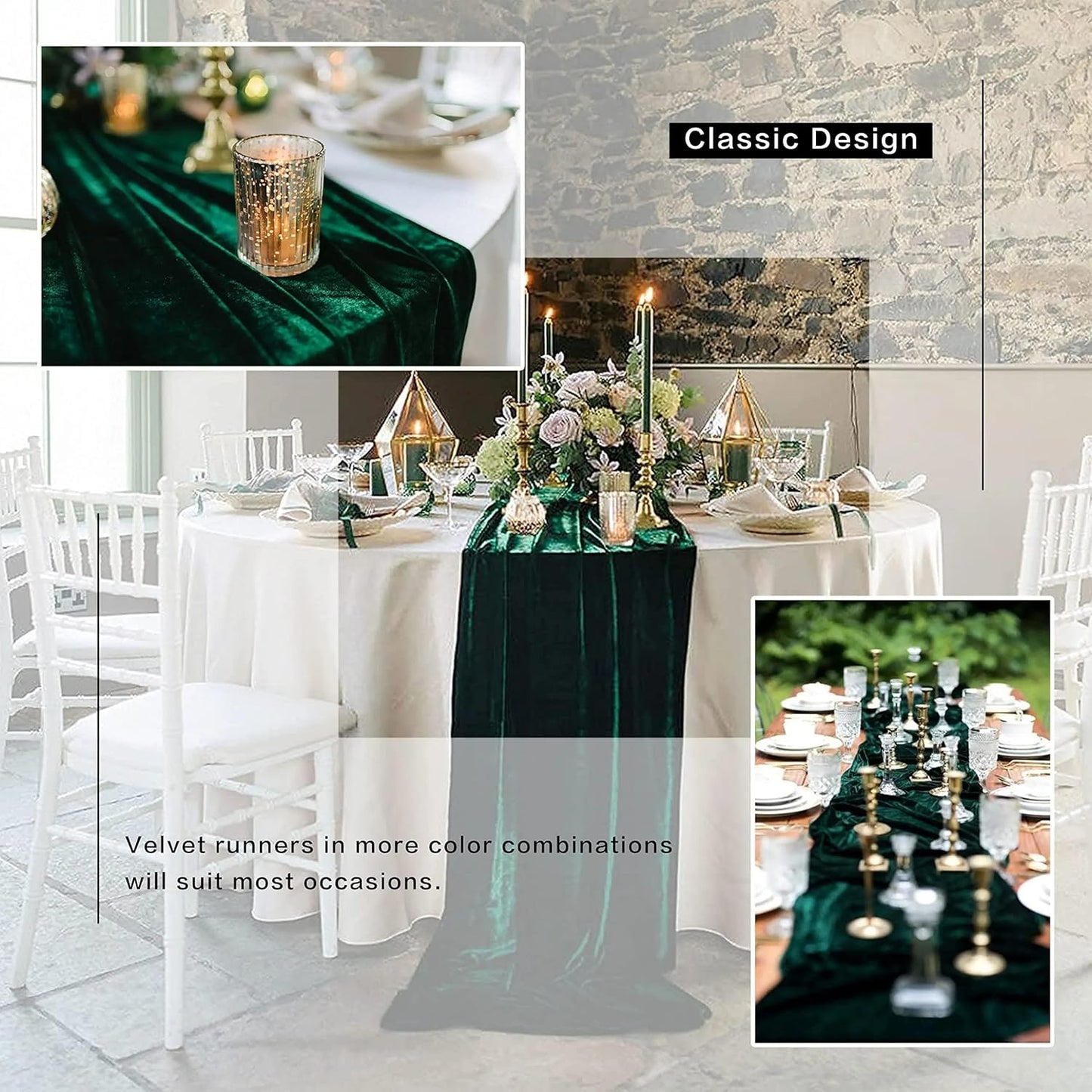 Velvet Table Runner, 5 Pack Luxurious Wedding Reception Decorations Soft Velvet Fabric Table Linen Overlay for Party (20 x 120 inch, Black)