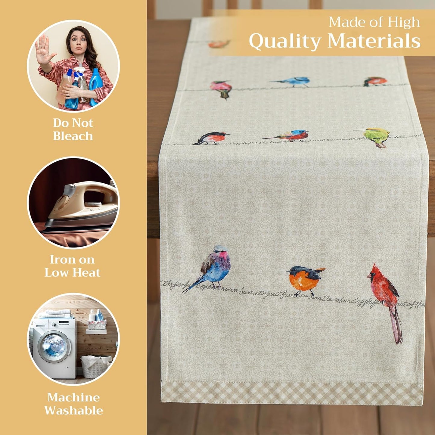 Maison d' Hermine Table runner 100% Cotton Double Layer Table Runners 72 inches long Decorative for Home Kitchen Dining Party Wedding Bridal Shower Spring Summer (Birdies On Wire, 14.50" x 72")