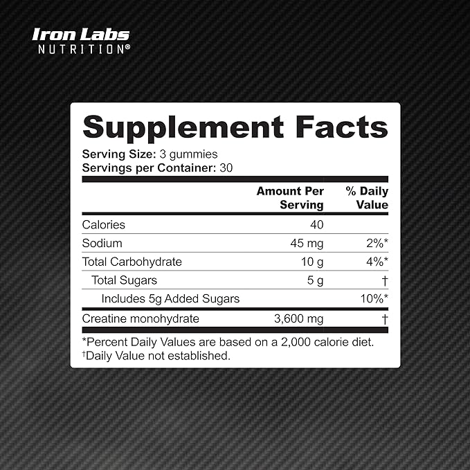 Iron Labs Nutrition Creatine Monohydrate (90 Gummy Bears) - 3600mg Per Serving - Strawberry Flavor - High Strength Creatine for Men & Women (90 Vegan Gummies)