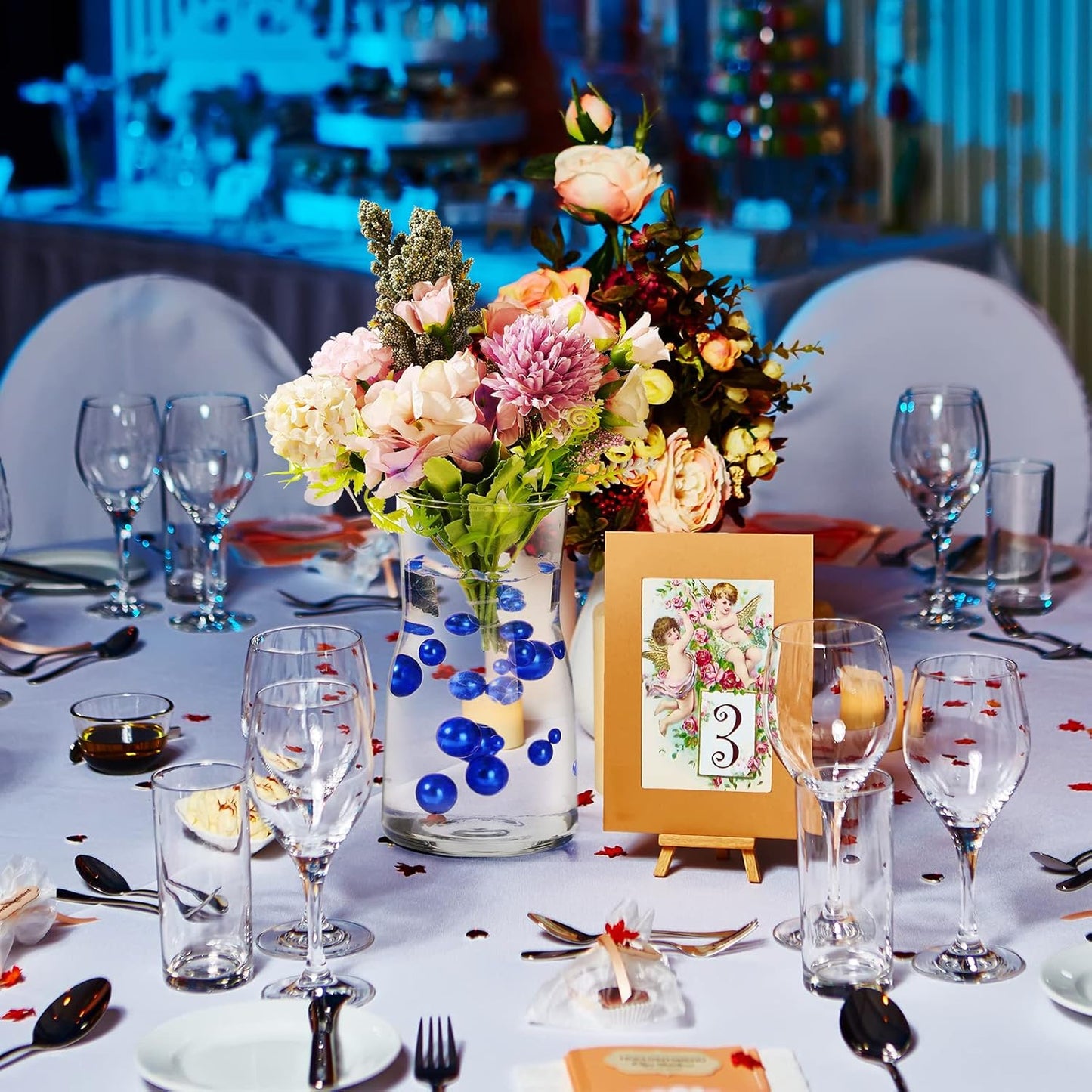 150 Pieces Vase Filler Faux Pearls Vase Makeup Beads No Hole Gloss Bead Mixed Sizes Round Pearl for Home Party Wedding Decor, 8/14/20 mm(Royal Blue)