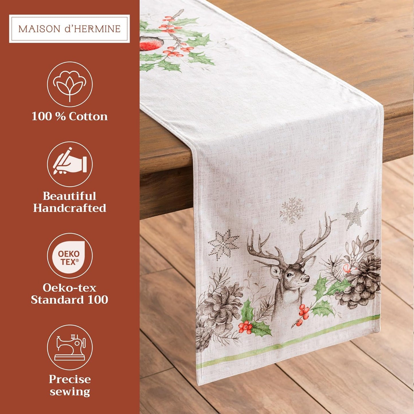 Maison d' Hermine Table Runner 100% Cotton Double Layer Table Runners 72 inches Long for Thanksgiving Christmas Decorations Home Kitchen Dining Party Wedding (Christmas Dew, 14.5" x 72")