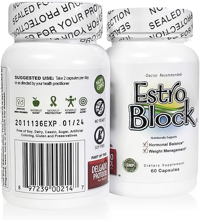 Estroblock - 2-Pack 120 Capsules Total - DIM & Indole 3-Carbinol for Natural Hormonal Hormone Balance, Acne - Anti Toxic Estrogen Aromatase Inhibitor Blocker. Vegan,Soy-Free, Dairy-Free, Non-GMO (2)