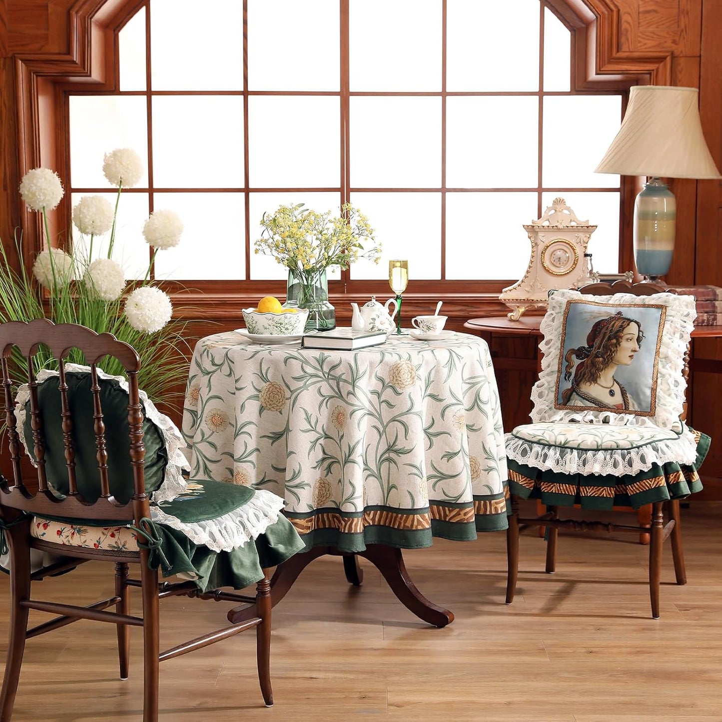 patdrea Designer Vintage Linen Round Tablecloth,French Table Cloth with Floral Pattern,Provencal Decoration Table Cover for Kitchen Dining,Christmas,Thanksgiving,Diameter 55"-Littledaisy