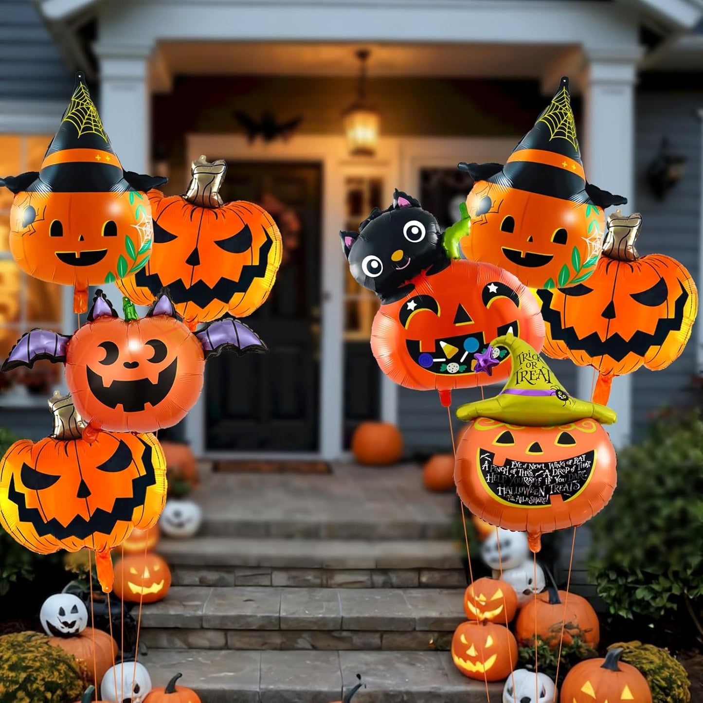 8Pcs Halloween Pumpkin Foil Balloons – 30inch Orange & Black Scary Balloons for Party Decor, Jack O Lantern Balloons with String, Durable & Easy to Inflate, Spooky Halloween Birthday Supplies