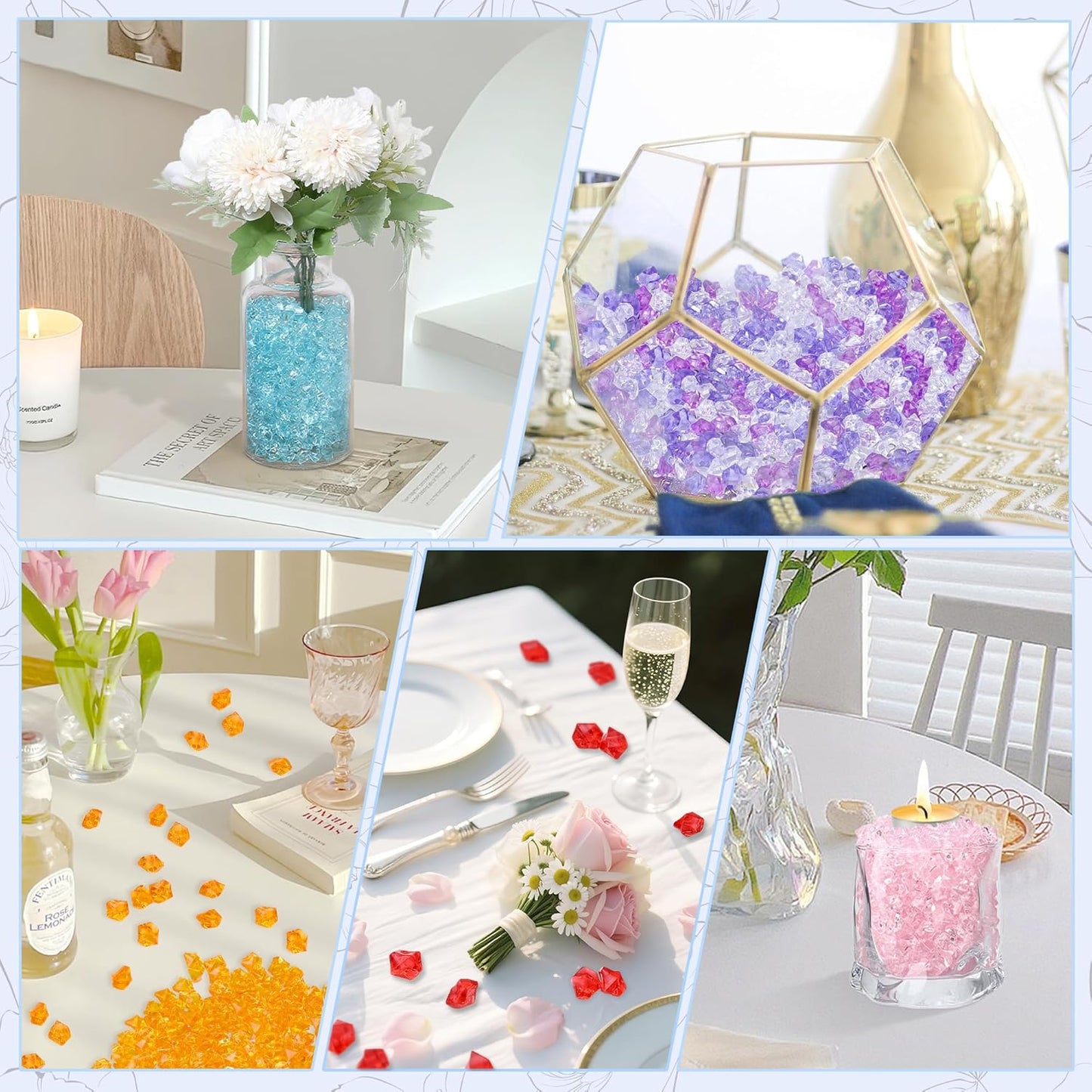 LAIDANLA 500PCS Yellow Acrylic Gems Vase Fillers Yellow Fake Ice Cubes Plastic Diamonds Fake Crushed Rocks for Centerpiece DIY Party Table Scatter Prop Wedding Decoration Accessories