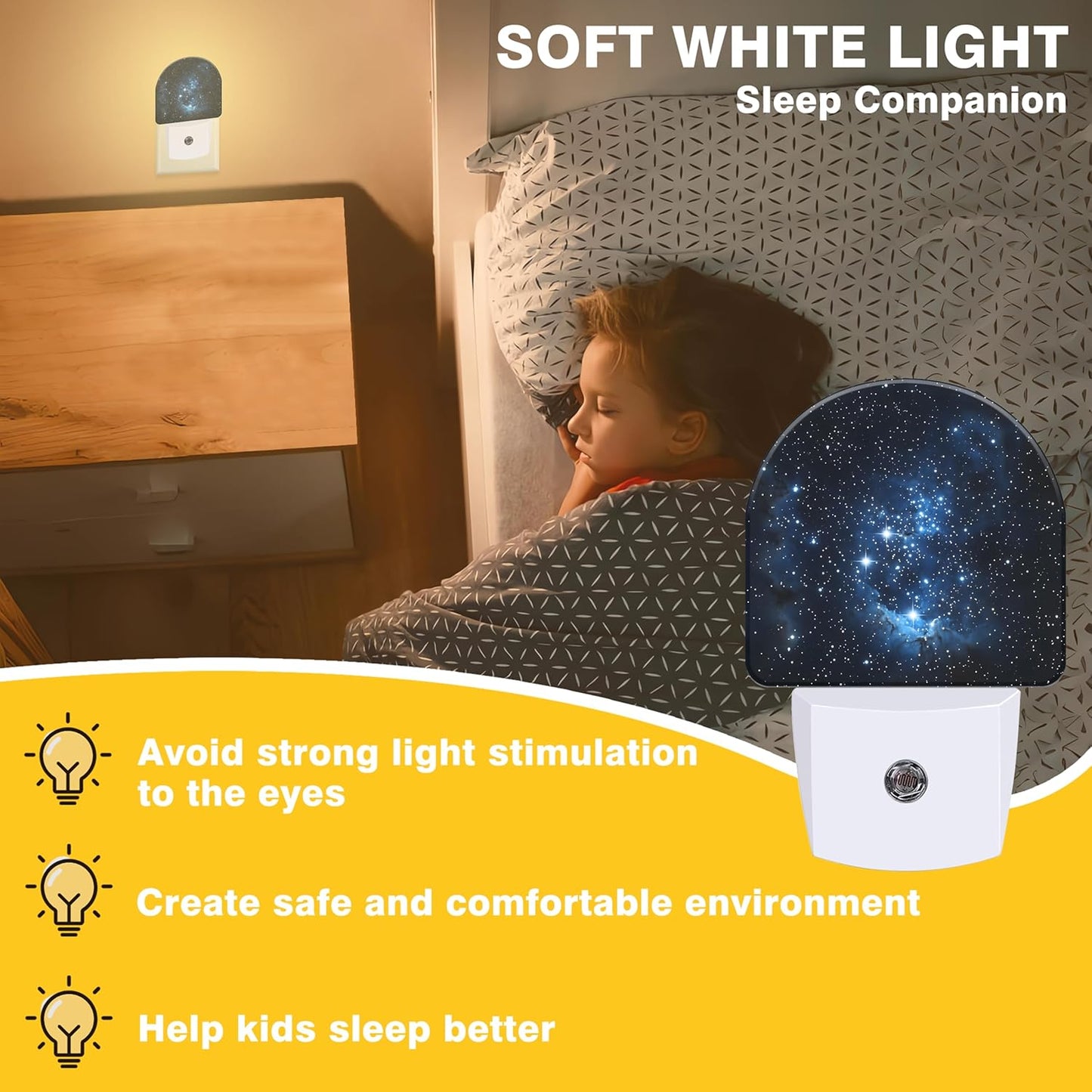 Night Light, Blue Night Sky with Stars Night Lights Plug into Wall Dusk to Dawn Sensor Round Nightlight for Women Men Energy Efficient Led Lamp 0.5W for Stairway Hallway Bedroom