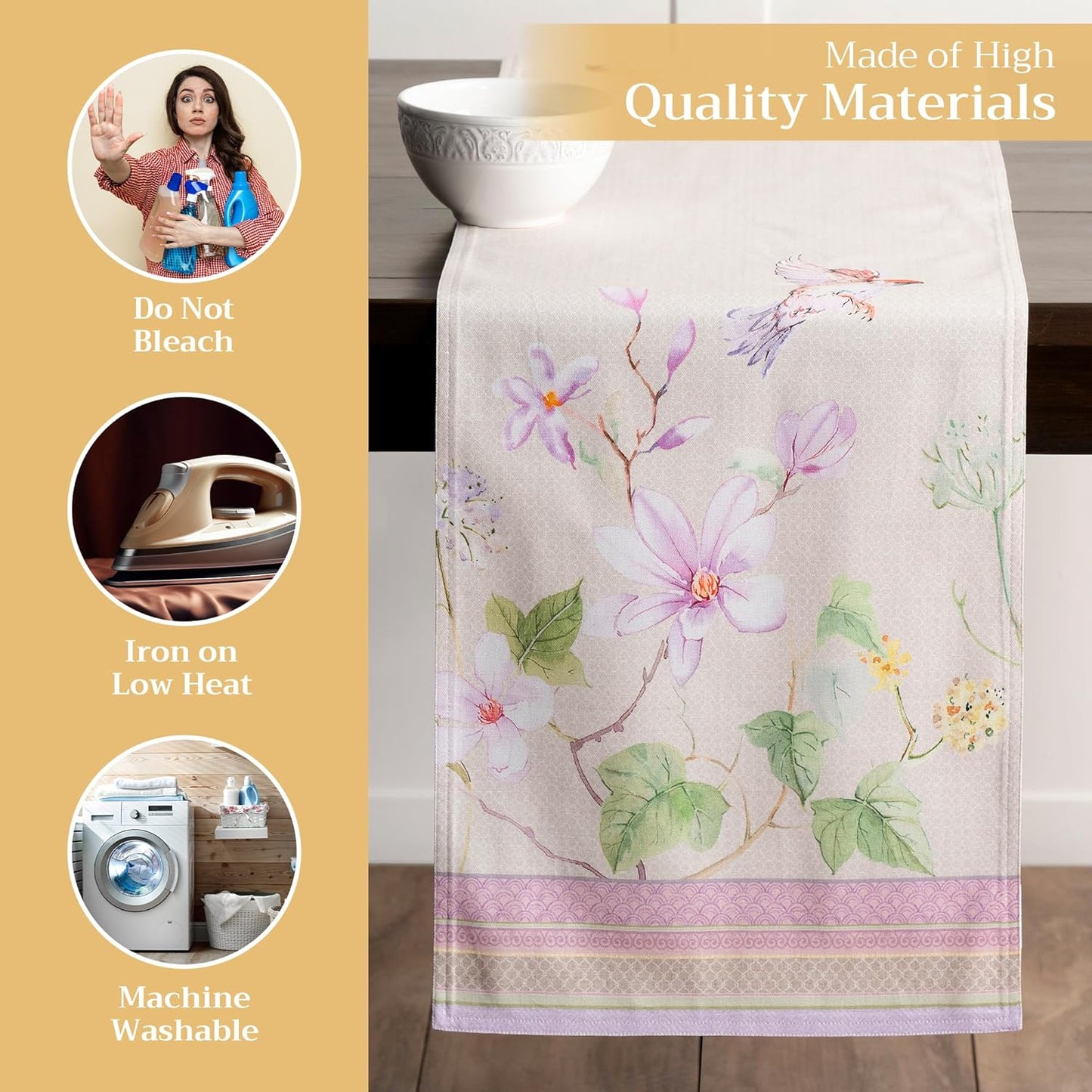 Maison d' Hermine Table Runner 100% Cotton Double Layer Table Runners 72 inches Long Decorative for Home Kitchen Dining Party Wedding Bridal Shower Spring Summer (Magnolia Mornings, 14.50" x 72")