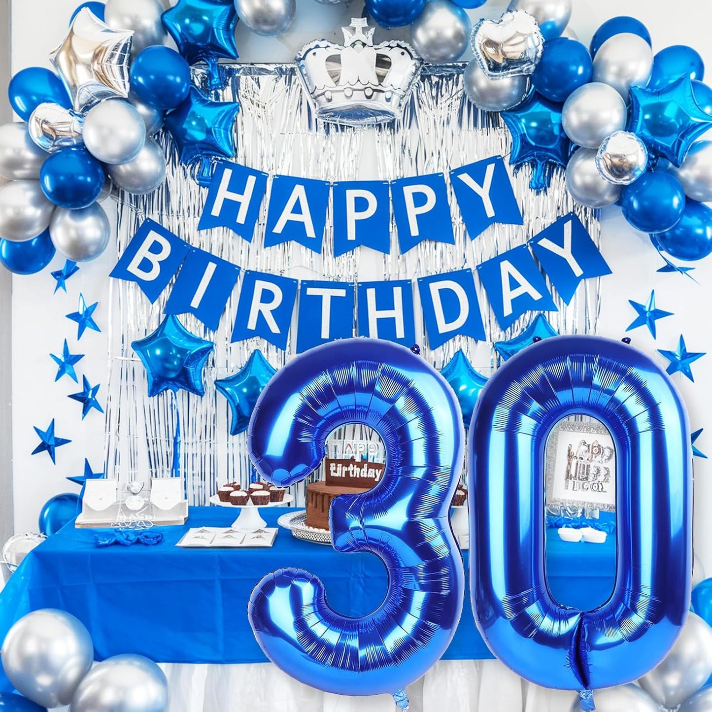 Navy Blue 30 Balloon Numbers, 40 Inch Large Dark Royal Blue Foil Number 3 & 0 Balloons for Men, Self Inflating 30th Birthday Balloons for 30 Year Old Anniversary Birthday Party Decorations Supplies