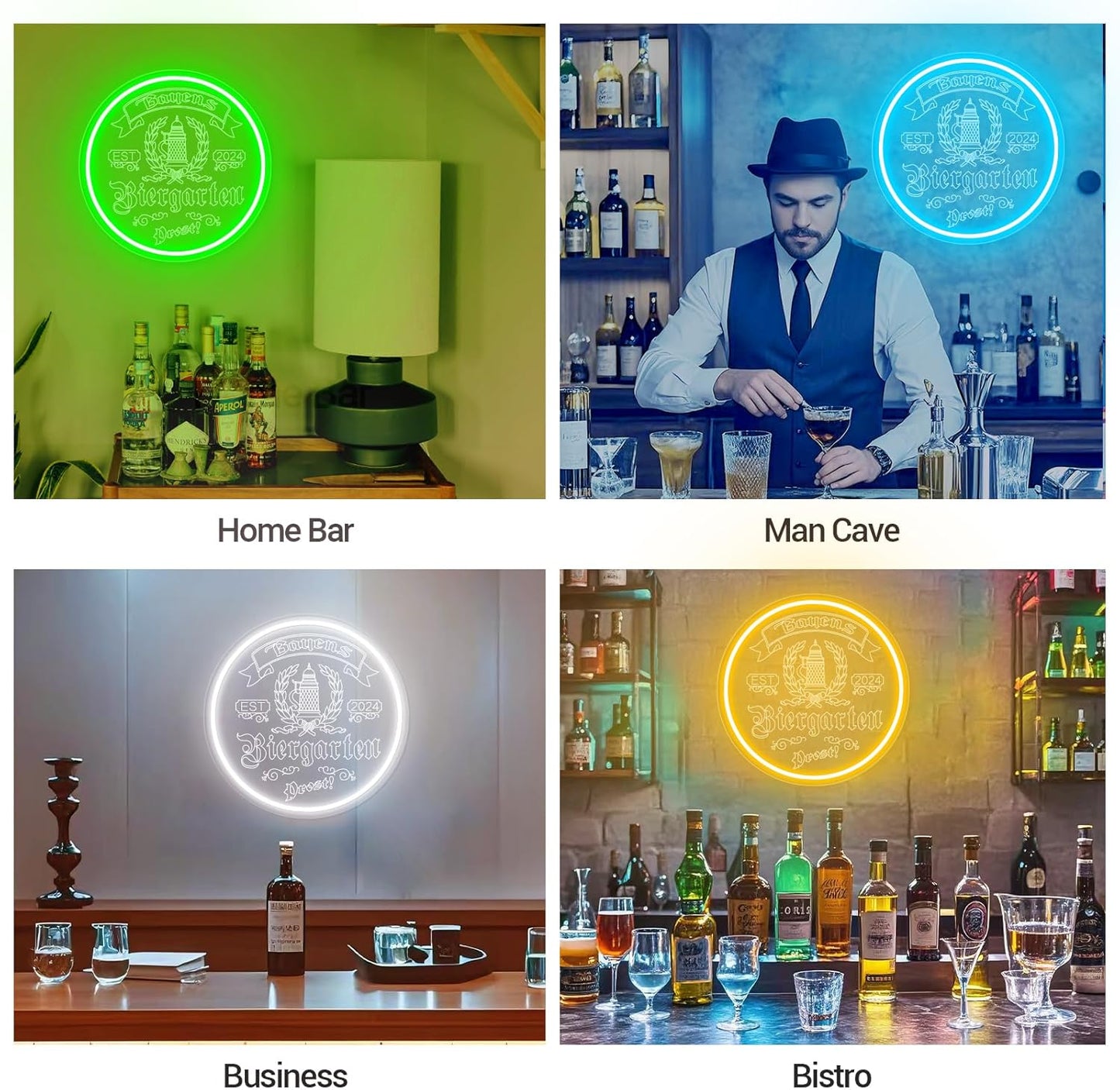 Custom Bar Neon Sign for Biergarten, Personalized LED Beer Barrel Wheat Signs for Wall Decor, Customizable Biergarten Signs for Men Dad Husband Gifts, Man Cave Home Bar Pub Tavern Bistro Business