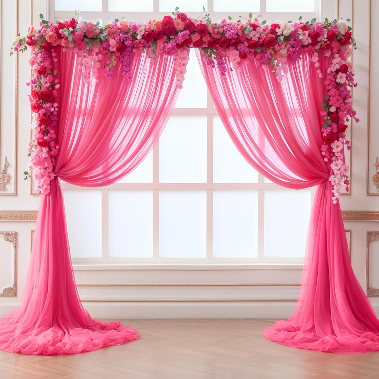 Hot Pink Tulle Backdrop Curtain for Parties 10ft x 10ft Fuchsia Sheer Backdrop Curtains for Baby Shower Birthday Wedding Bridal Shower Photo Shoot Photography Background Decoration 2 Panels 5ft x 10ft