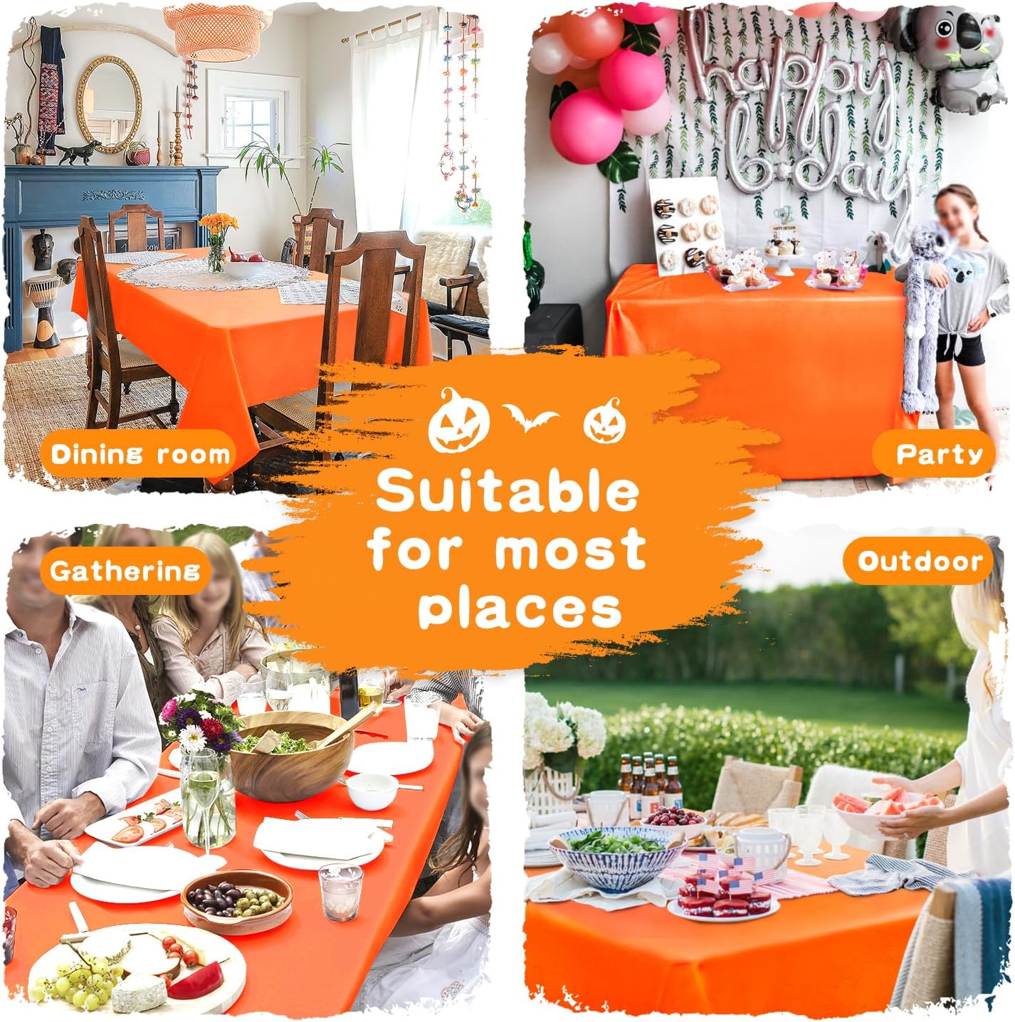 Hiasan Pumpkin Orange Rectangle Tablecloth - Waterproof Washable Polyester Fabric Table Cloth for Buffect Dining Birthday Party Wedding, 70 x 90 Inch