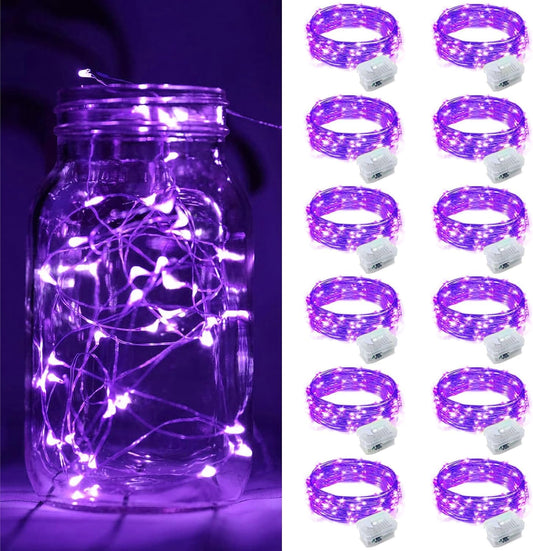 ZGWJ 12 Pack Fairy Lights Battery Operated, 7ft 20 Mini LED Fairy String Lights Silver Wire 3 Modes for DIY, Parties, Wedding, Bedroom, Halloween Christmas Decoration Purple