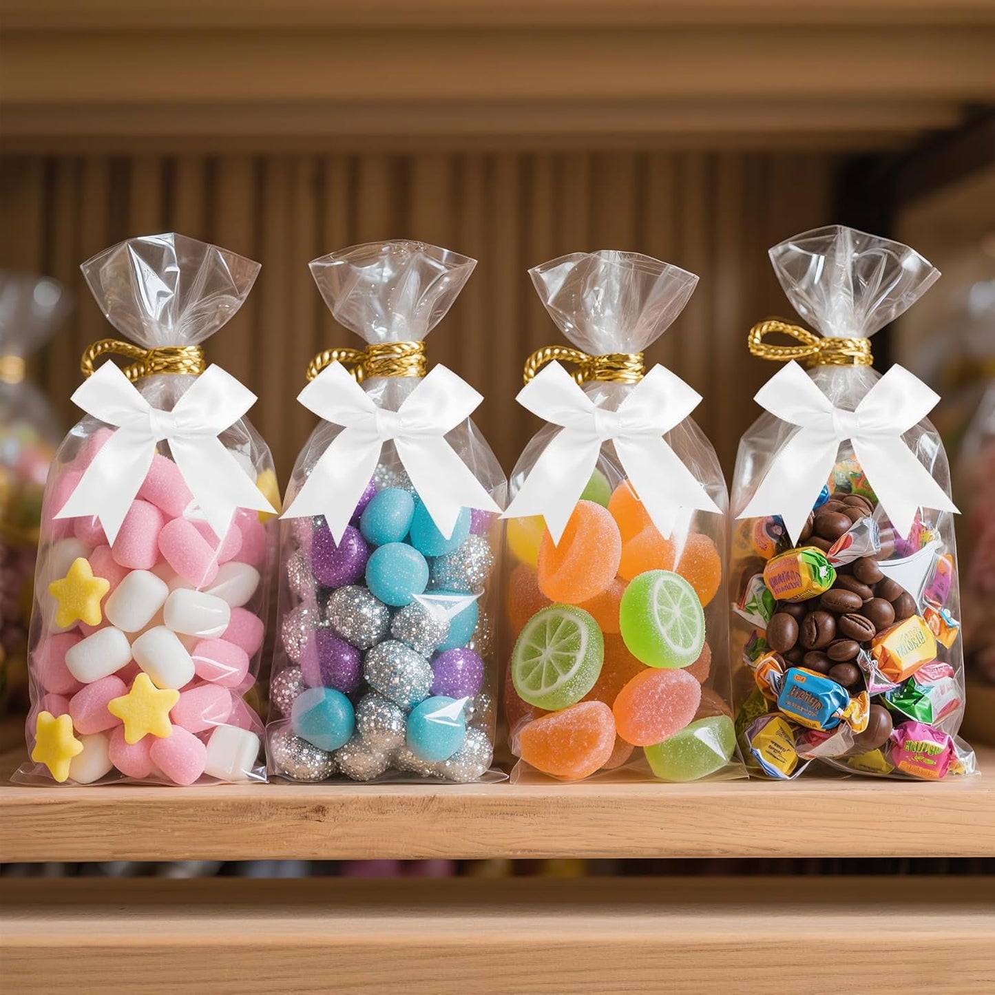 50 Pieces Gift Wrap Bows Premium Satin Ribbon Bows 3.3 Inch Craft Bows for Gift Wrapping DIY Treat Bags Holiday Gifts Bag Party Decorations, Wedding Decor Christmas Birthday Presents (White)