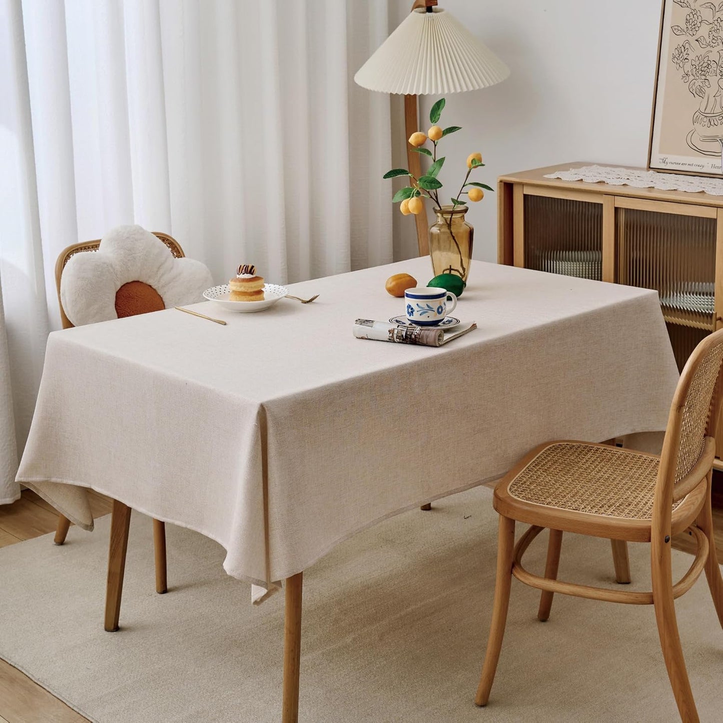 NLMUVW Linen Tablecloth Rectangle, Rustic Textured Table Cloth Water Resistant Farmhouse Table Cover for Kitchen Dining Party Coffee, Oatmeal, 54x108 Inch