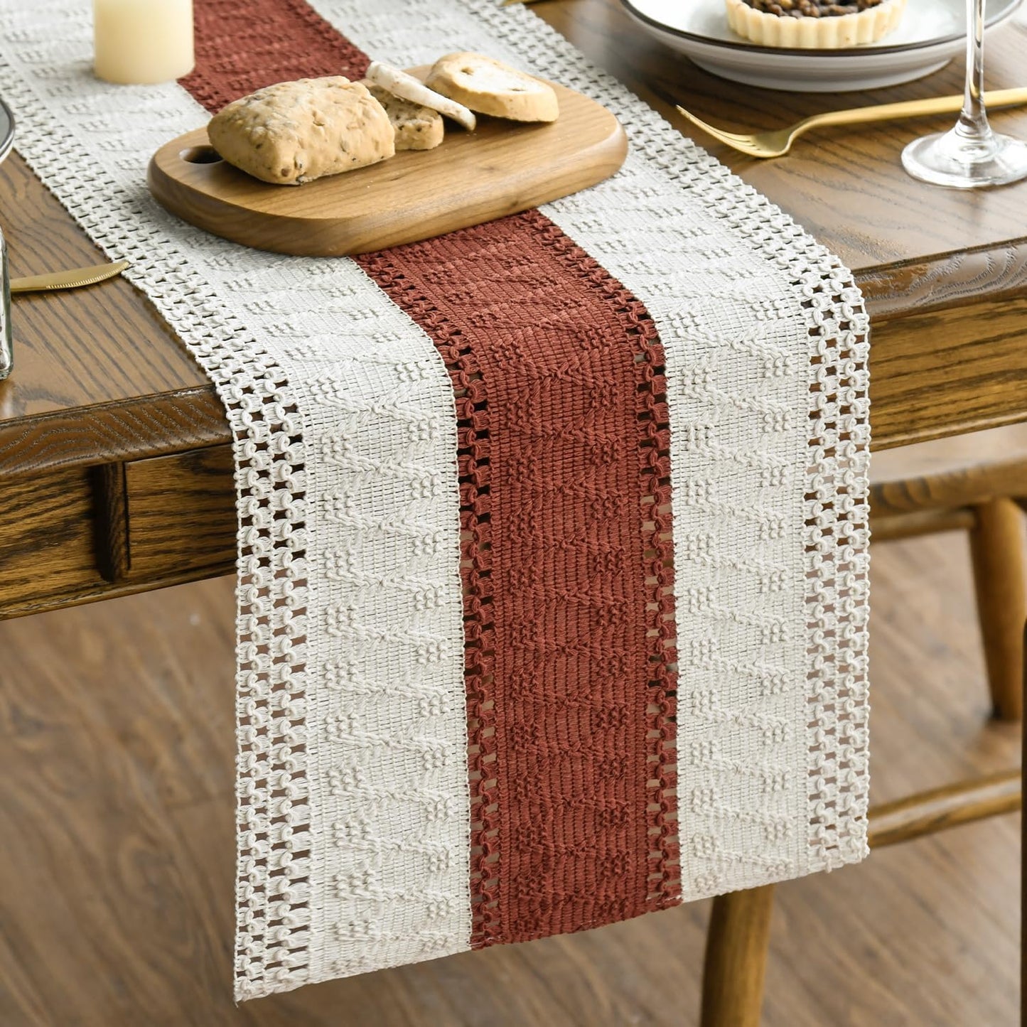 Artoid Mode Caramel Farmhouse Rustic Table Runner, Seasonal Holiday Hollow Kitchen Dining Table Decoration for Home Party Decor 12x72 Inch