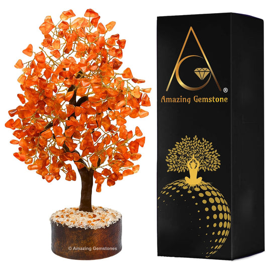 Amazing Gemstone Crystals and Healing Stones Birthday Gifts for Women - Carnelian Crystal Tree of Life Home Decor Stocking Stuffers, Bookshelf, Room, Meditation Gift for Mom, Unique Birthday Gifts