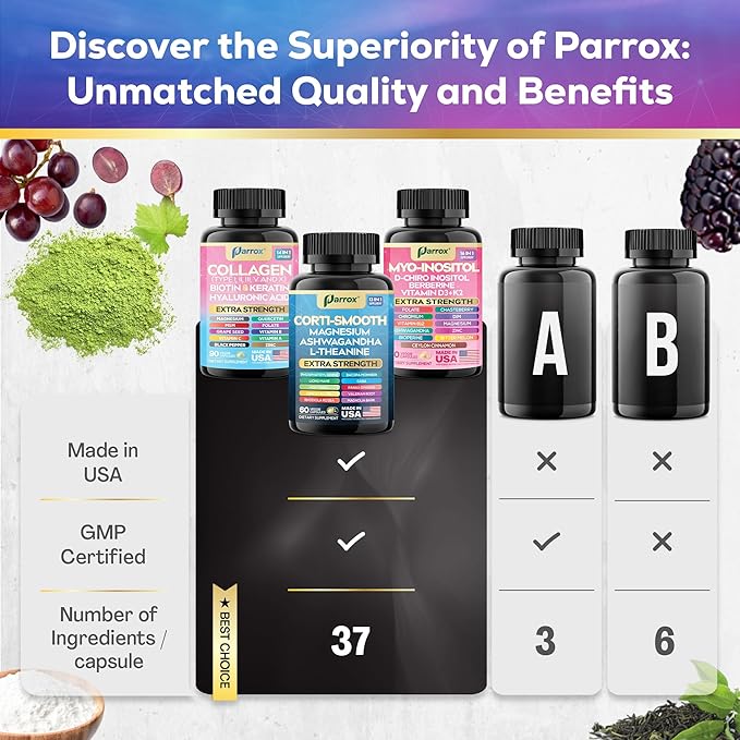 She Shines Set, Collagen Peptides Types I, II, III, V, X, Biotin, Keratin, Myo Inositol, D-Chiro Inositol, DIM, Vitex, Berberine, Cortisol Support, Magnesium, Ashwagandha, L-Theanine Lions Mane