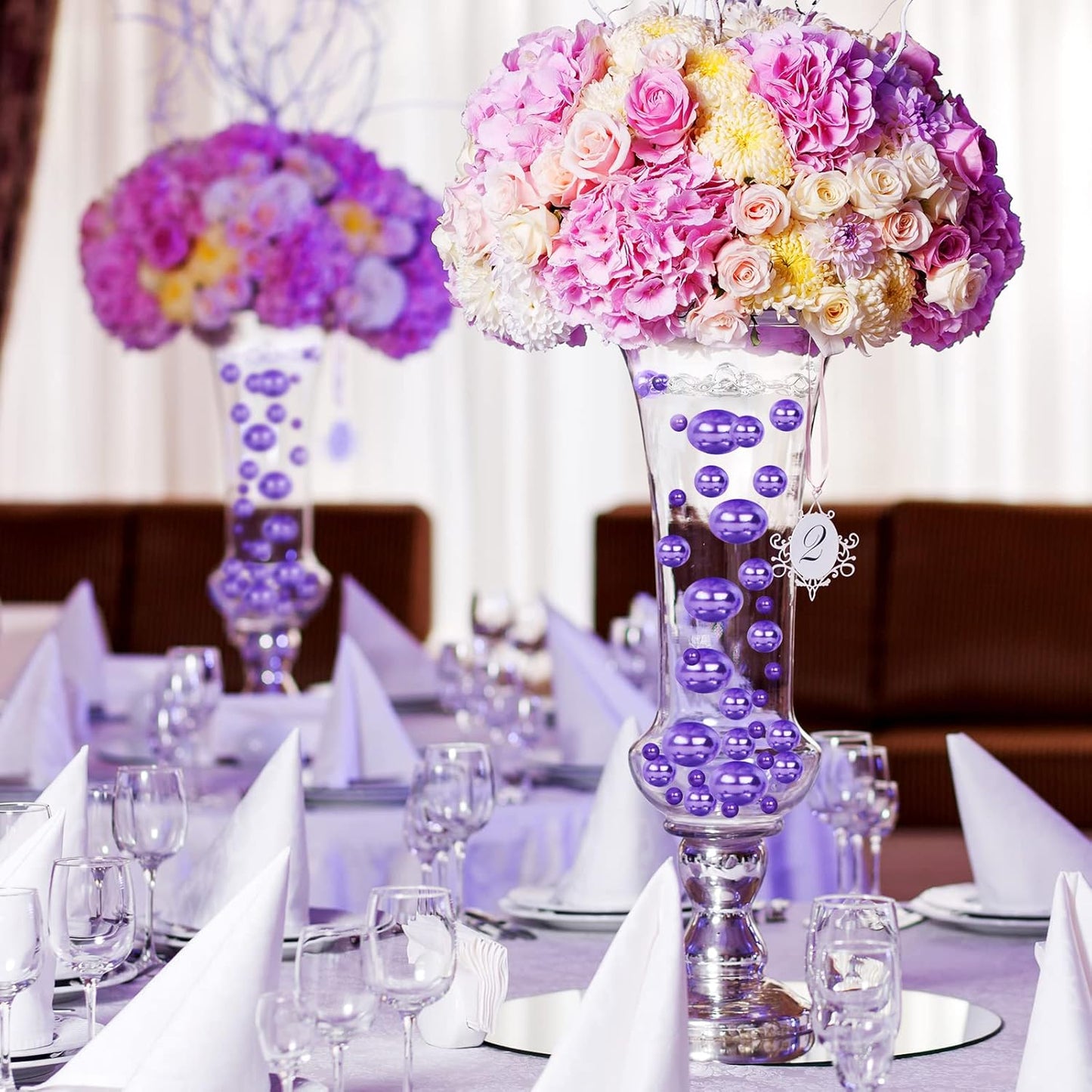 150 Pieces Vase Filler Faux Pearls Vase Makeup Beads No Hole Gloss Bead Mixed Sizes Round Pearl for Home Party Wedding Decor, 8/14/20 mm(Purple)